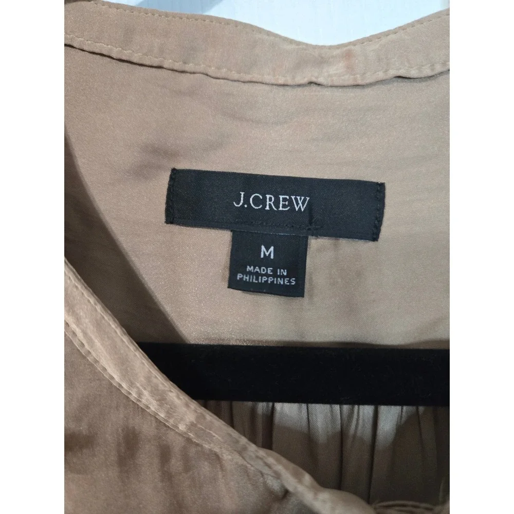 J.Crew Womens Pintuck Tie Neck Blouse Champagne Tan Long Sleeve Top Size M